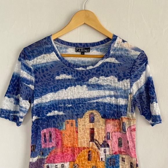 NEWPORT by Carine Size Small Short Sleeve Art to Wear Burnout Tee Shirt Dress - Picture 2 of 8